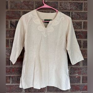 Mountain Lake Linen Cotton Blend Elegant Cream Embroidered Women's Top